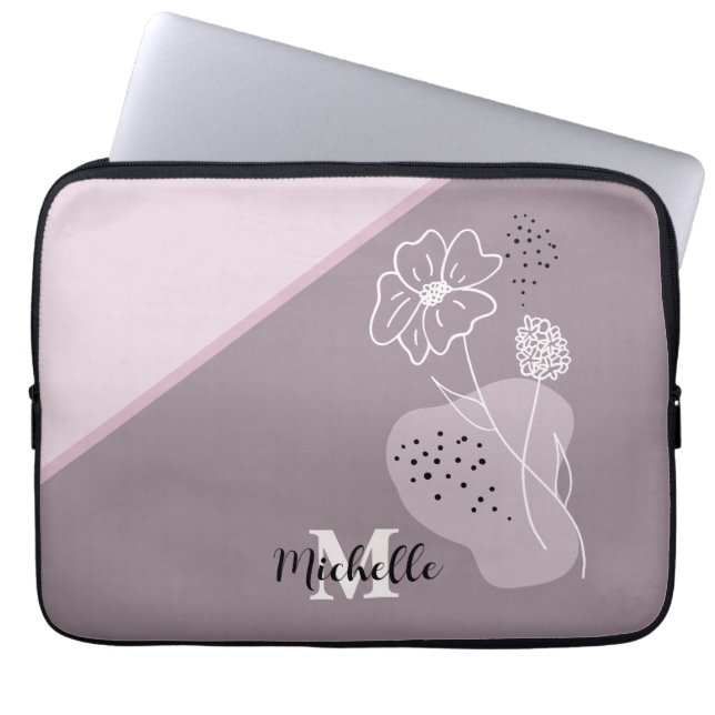 Minimalist Boho Personalized Name Floral Monogram  Laptop Sleeve (Front)