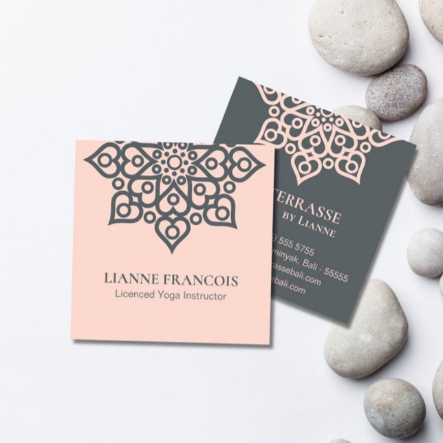 Minimalist Boho Pink Grey Mandala Yoga Spiritual Square Business Card (Creator Uploaded)