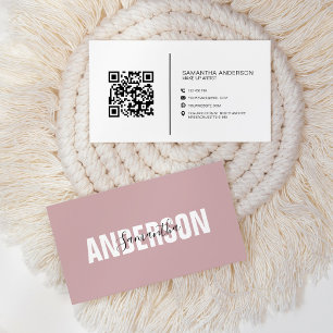Minimalist Boho Pink QR Code Modern Professional Business Card