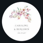 Minimalist Boho Pink Wildflowers Wedding Custom Classic Round Sticker<br><div class="desc">Minimalist Boho Whimsical Pink Wildflowers Wedding Custom Classic Round Sticker</div>