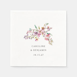 Minimalist Boho Pink Wildflowers Wedding Custom Napkin