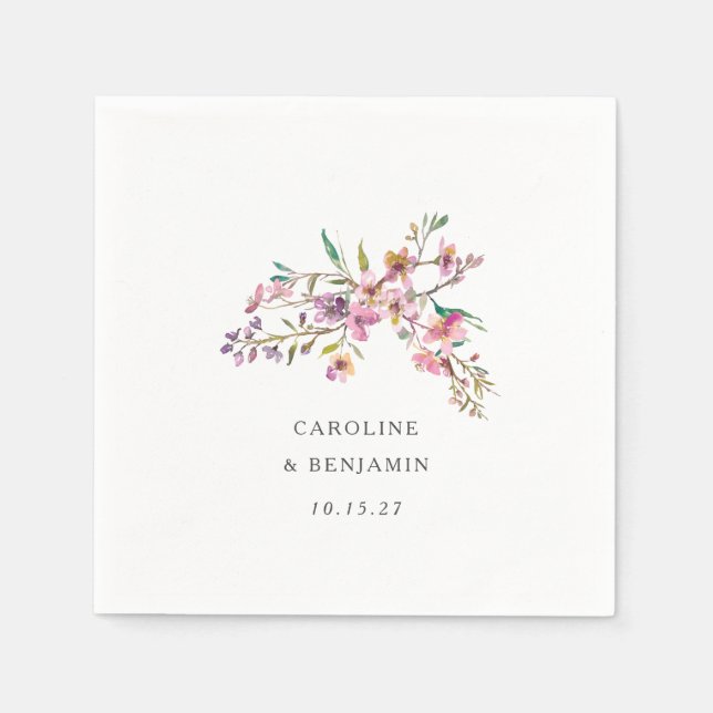 Minimalist Boho Pink Wildflowers Wedding Custom Napkin (Front)