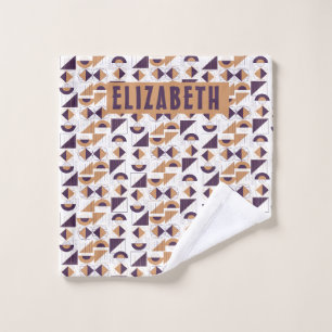 Minimalist Boho Purple & Gold Abstract Custom Name Wash Cloth