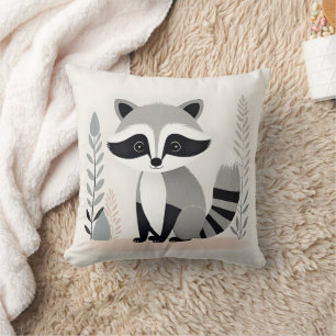 Minimalist Boho Racoon Woods Nursery Kids Room Cushion