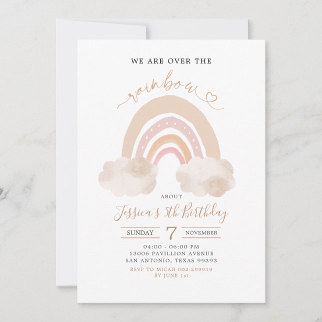 Minimalist Boho Rainbow Birthday Theme Invitation (Front)