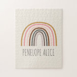 Minimalist Boho Rainbow Drawing Personalised Name Jigsaw Puzzle<br><div class="desc">This stylish custom puzzle features a minimalist boho rainbow in mustard,  pink,  and teal. Personalise it with your name. Great gift idea.</div>