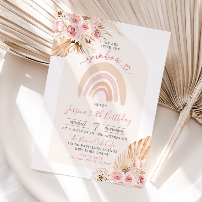 Minimalist Boho Rainbow Floral Birthday Invitation (Creator Uploaded)