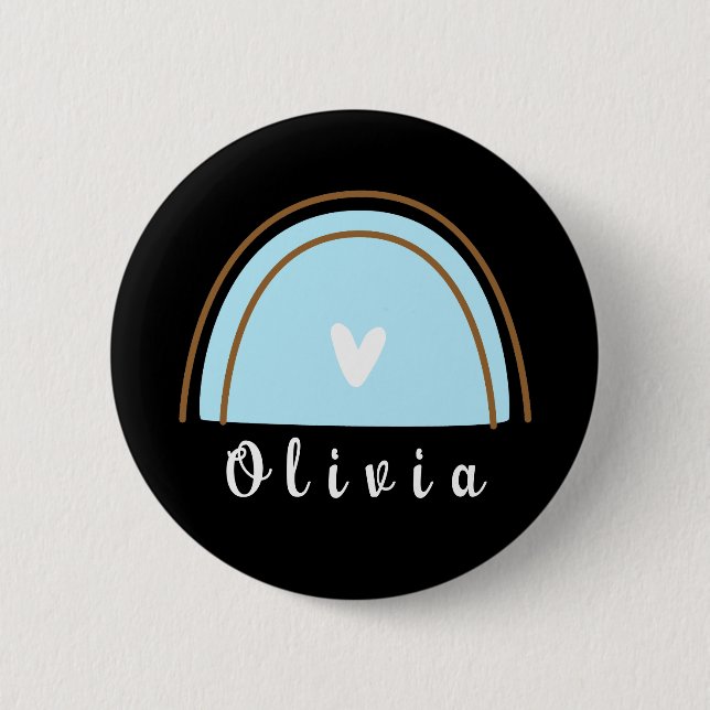 Minimalist Boho Rainbow with Personalised Name 6 Cm Round Badge (Front)