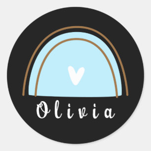 Minimalist Boho Rainbow with Personalised Name Classic Round Sticker