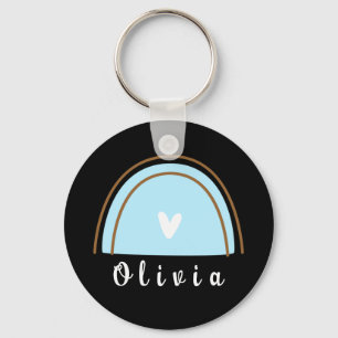 Minimalist Boho Rainbow with Personalised Name  Key Ring
