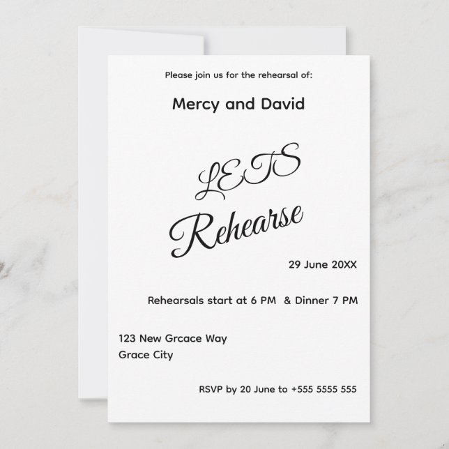 Minimalist Boho Rehearsal Invitation card (Front)