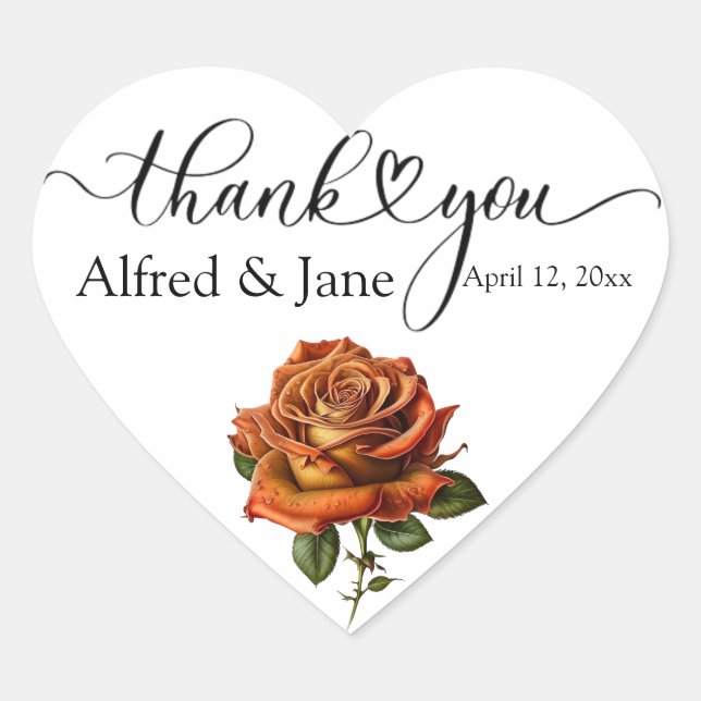 Minimalist Boho Rose Elegant Wedding Thankyou Heart Sticker (Front)