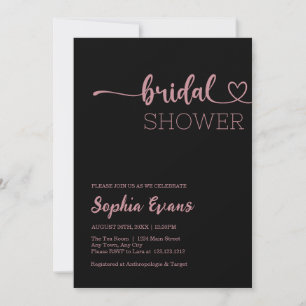 Minimalist Boho Rose Gold and Black Bridal Shower Invitation