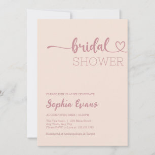 Minimalist Boho Rose Gold Pink Cream Bridal Shower Invitation