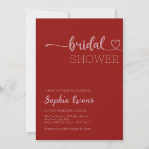 Minimalist Boho Rose Gold Red Bridal Shower Invitation