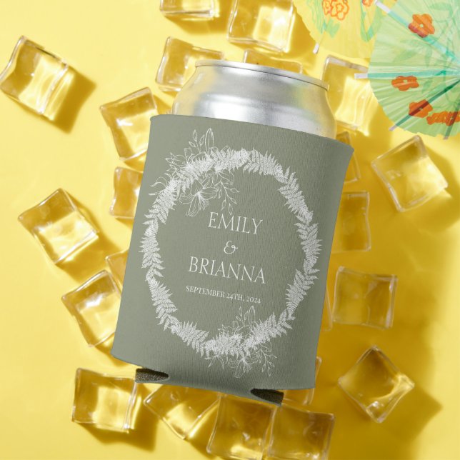 Minimalist Boho Sage Green wedding Can Cooler (In Situ Summer)