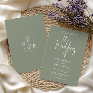 Minimalist Boho Sage Green Wedding Modern Invitation