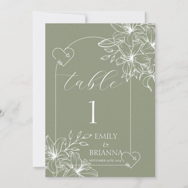 Minimalist Boho Sage Green wedding Table Number (Front)