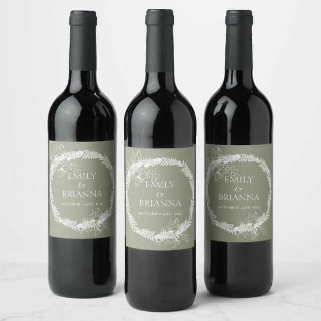 Minimalist Boho Sage Green wedding  Wine Label (Bottles)