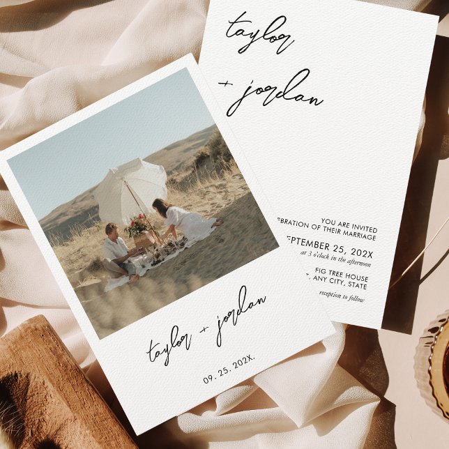 Minimalist Boho Script Photo Wedding Invitation (Creator Uploaded)