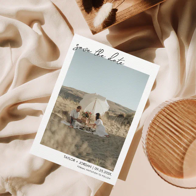 Minimalist Boho Script Photo Wedding Save The Date | Zazzle