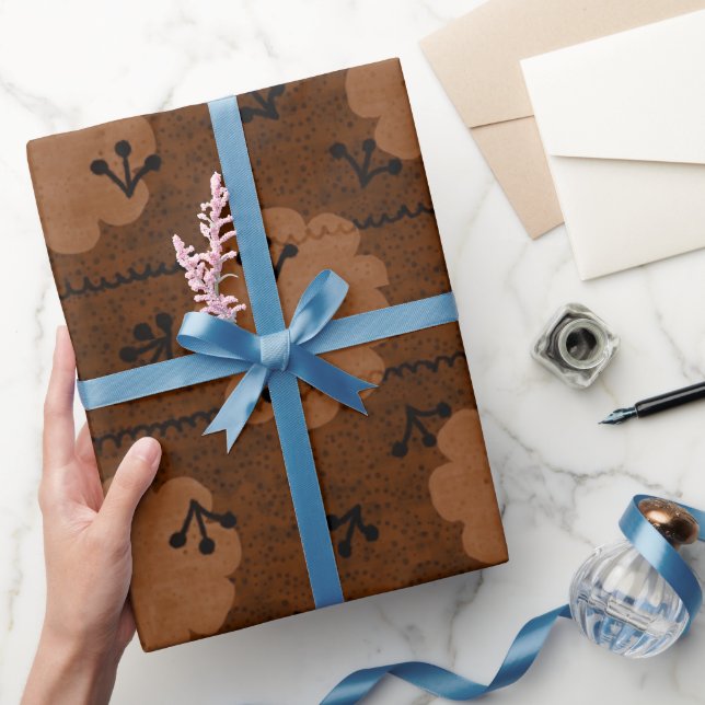 MINIMALIST BOHO SKY DESIGN | BROWN CLOUD PATTERN WRAPPING PAPER (Gifting)