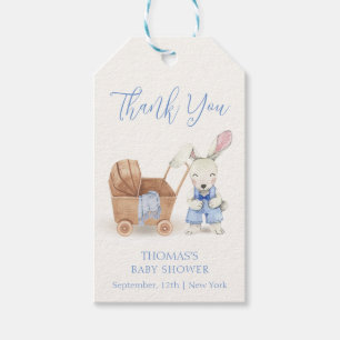 Minimalist Boho Stroller Rabbit Boy Baby Shower Gift Tags