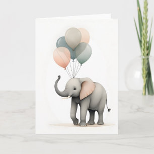 Minimalist Boho Style Elephant with Balloons Blank Card
