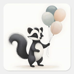 Minimalist Boho Style Skunk with Balloons Square Sticker