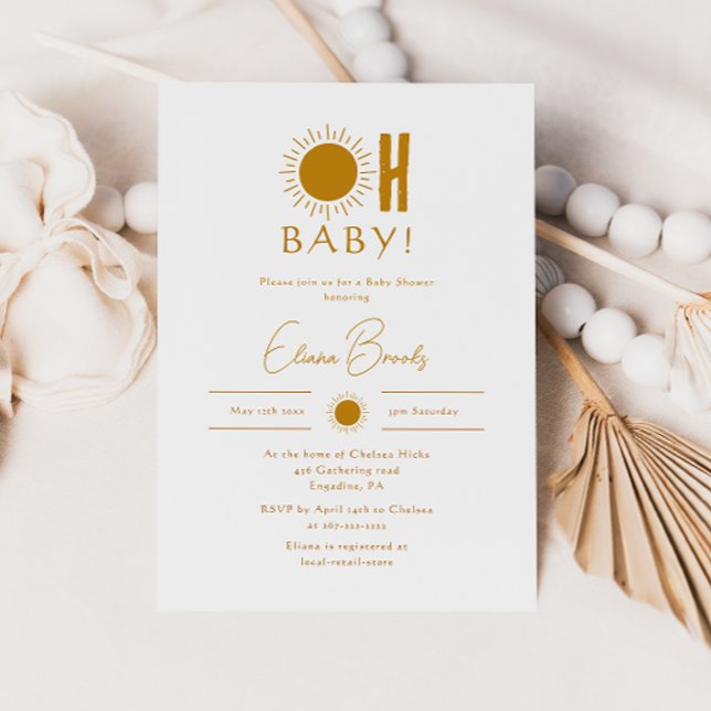 Minimalist Boho Sunshine Baby Shower Oh Baby!  Invitation (Creator Uploaded)