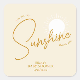 Minimalist Boho Sunshine Baby Shower Thank You Square Sticker