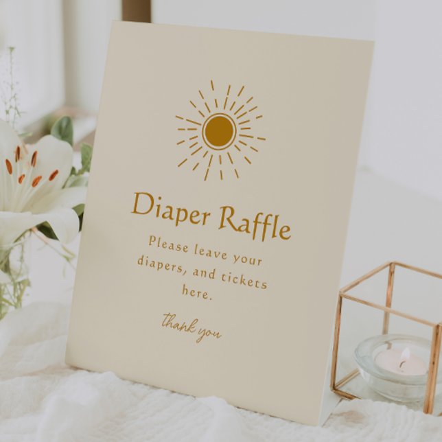 Minimalist Boho Sunshine Diaper Raffle Baby Shower Pedestal Sign (Creator Uploaded)