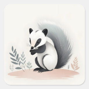 Minimalist Boho Sweet Skunk in the Woods Square Sticker