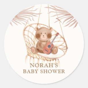 Minimalist Boho Teddy Bear Baby Shower Classic Round Sticker