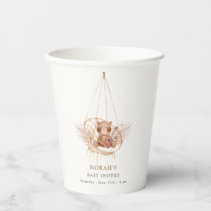 Minimalist Boho Teddy Bear Pampas Baby Shower Paper Cups