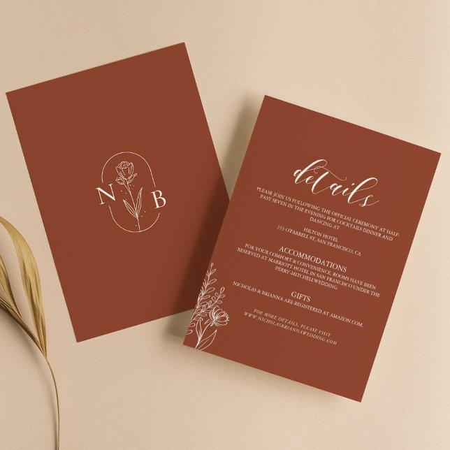 Minimalist Boho Terracotta Burnt Orange Wedding Enclosure Card (Creator Uploaded)