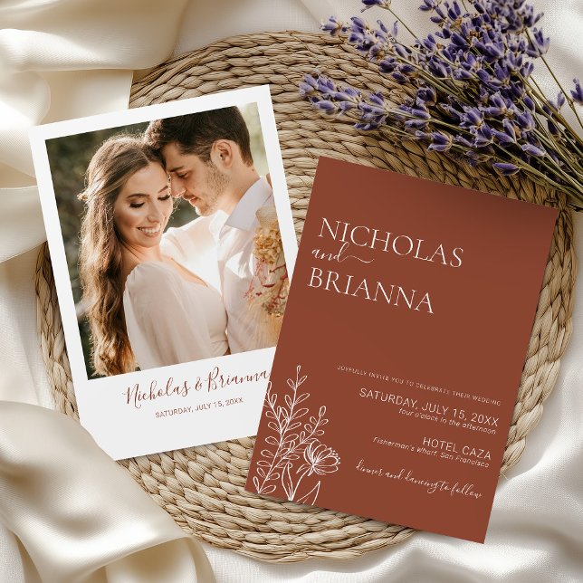 Minimalist Boho Terracotta Burnt Orange Wedding Invitation (Creator Uploaded)