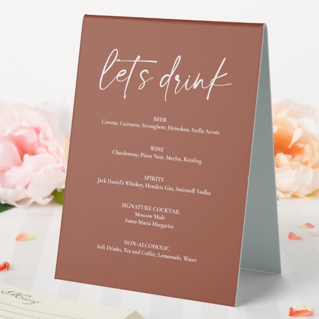 Minimalist Boho Terracotta Wedding Drink Bar Menu (In SItu (Wedding))