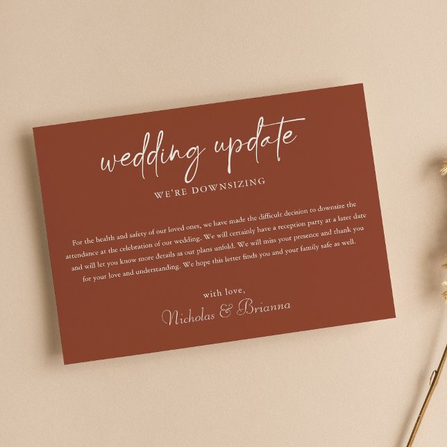 Minimalist Boho Terracotta Wedding Update Downsize Announcement (Creator Uploaded)