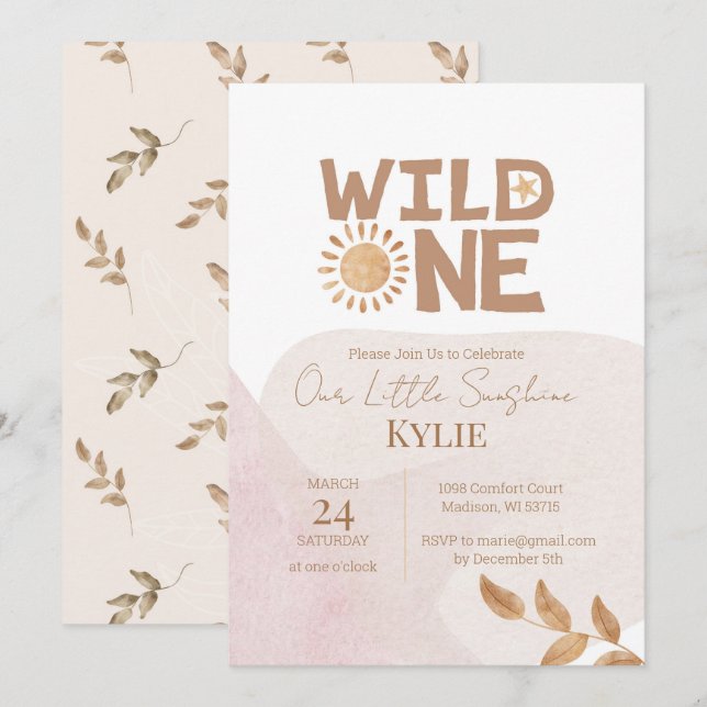 Minimalist Boho Terracotta Wild One 1st Birthday   Invitation (Front/Back)
