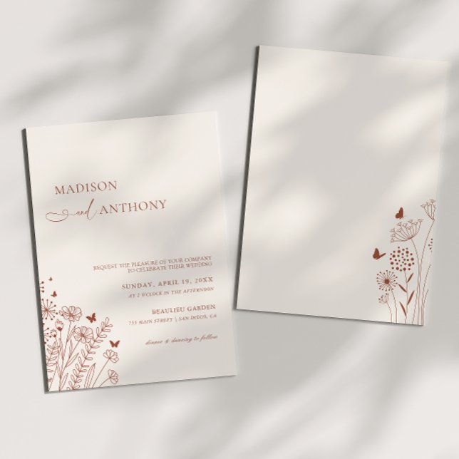 Minimalist Boho Terracotta Wildflower Wedding Invitation (Creator Uploaded)