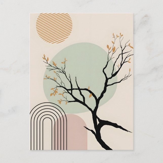 Minimalist Boho Tree & Geometric Sun Postcard (Front)