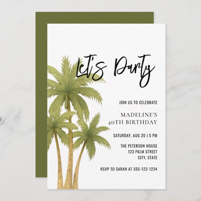 Minimalist Boho Tropical Summer Adult Birthday Invitation (Front/Back)