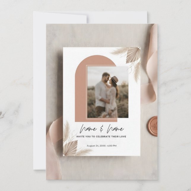 Minimalist boho wedding invitation with photo (Front)