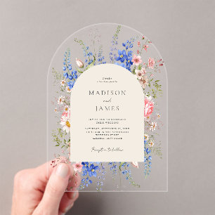 Minimalist Boho Wildflower Floral Wedding Acrylic Invitations