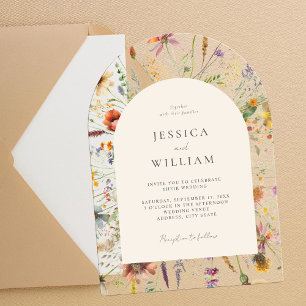 Minimalist Boho Wildflower Floral Wedding Acrylic Invitations