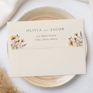 Minimalist Boho Wildflower Floral Wedding Envelope