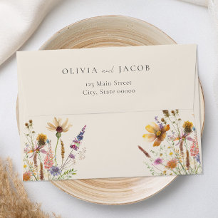 Minimalist Boho Wildflower Floral Wedding Envelope