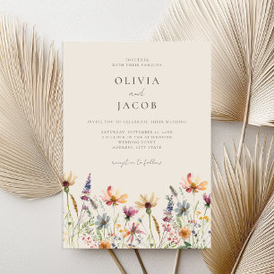 Minimalist Boho Wildflower Floral Wedding Invitation