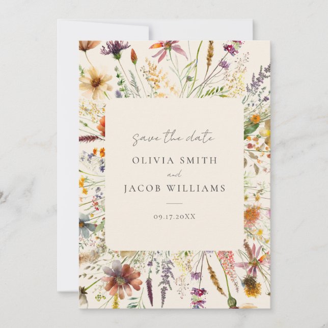 Minimalist Boho Wildflower Floral Wedding Save The Date (Front)